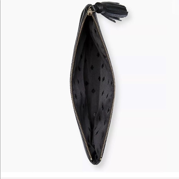 New KATE SPADE ♠️ Black Large Leather Tassel Pouch - Picture 2 of 8